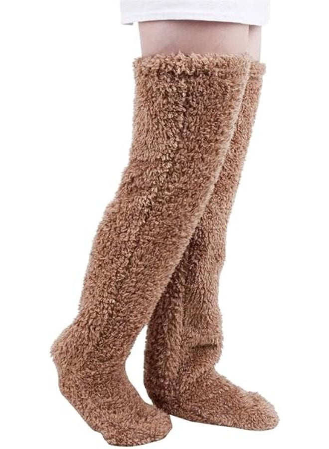 ChicAbode الجوارب الشتوية، جوارب ساقين تيدي، فوق الركبة عالية غامضة حذاء بلوش الجوارب، الجوارب ساق طويلة دافئة فروية للفصل الشتوي مكيف الهواء المنزل اللعب، النوم - Image 1